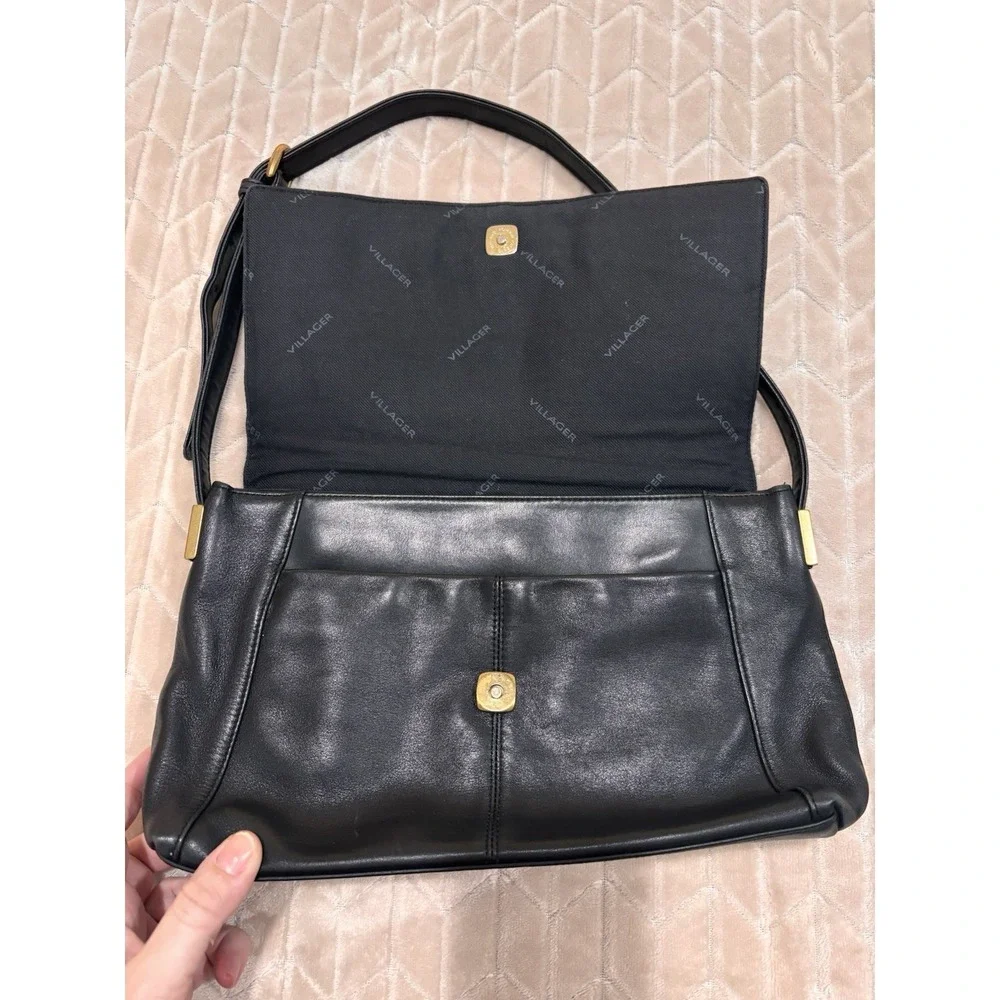 Vintage Liz Claiborne Villager Black Leather Shoulder Bag Office Siren Y2K Purse